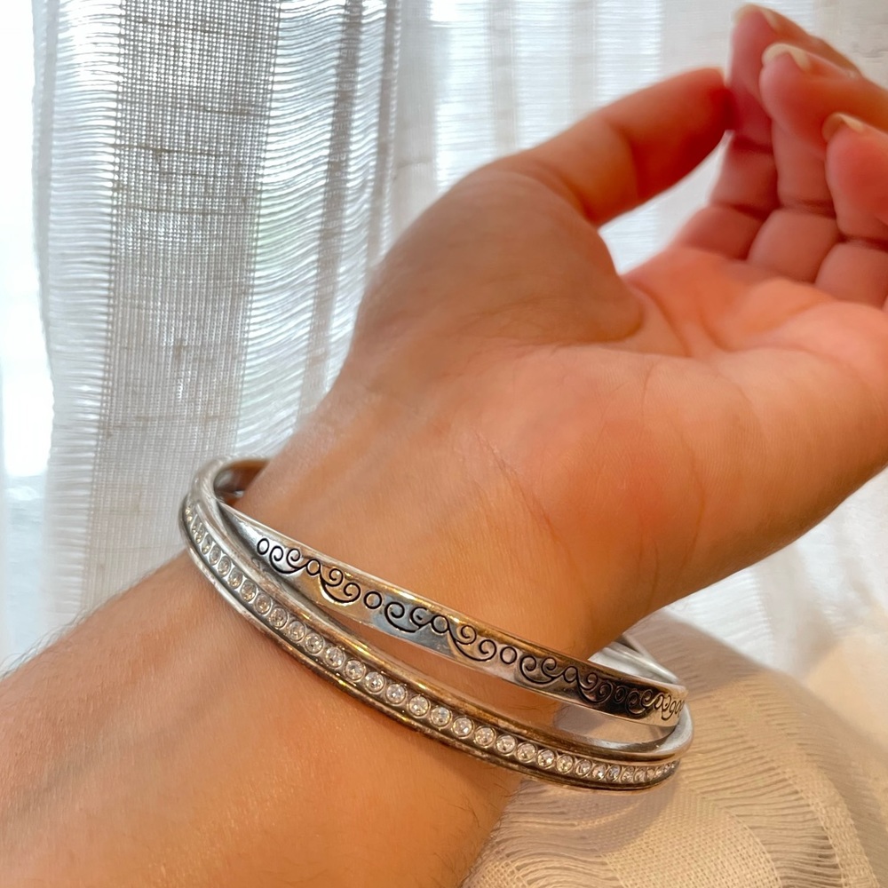 Brighton Neptune Ring Silver Crystal Double Intertwined Bangle Bracelet Retired